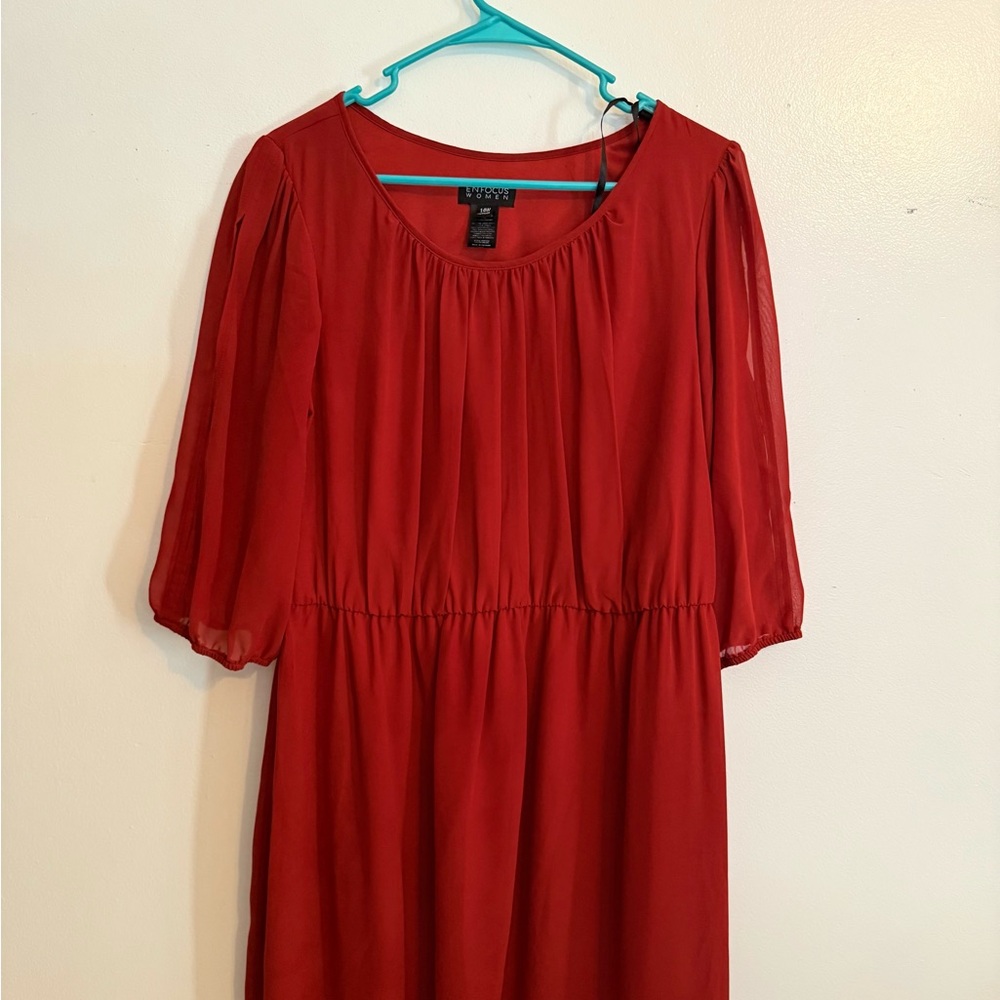 Luxology Red Midi Sundress with Bishop Sleeves